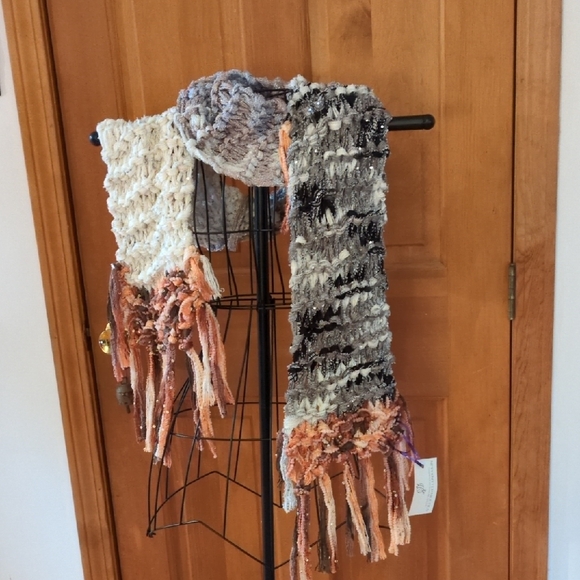 Hand Crafted Accessories - NEW! Handmade Knit Mixed Ribbon Yarn Bohemian Sparkle Fringe Scarf
